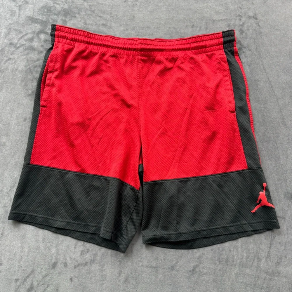 Jordan Mens Dri-FIT Basketball Shorts Red Black Colorblock Jumpman XXL